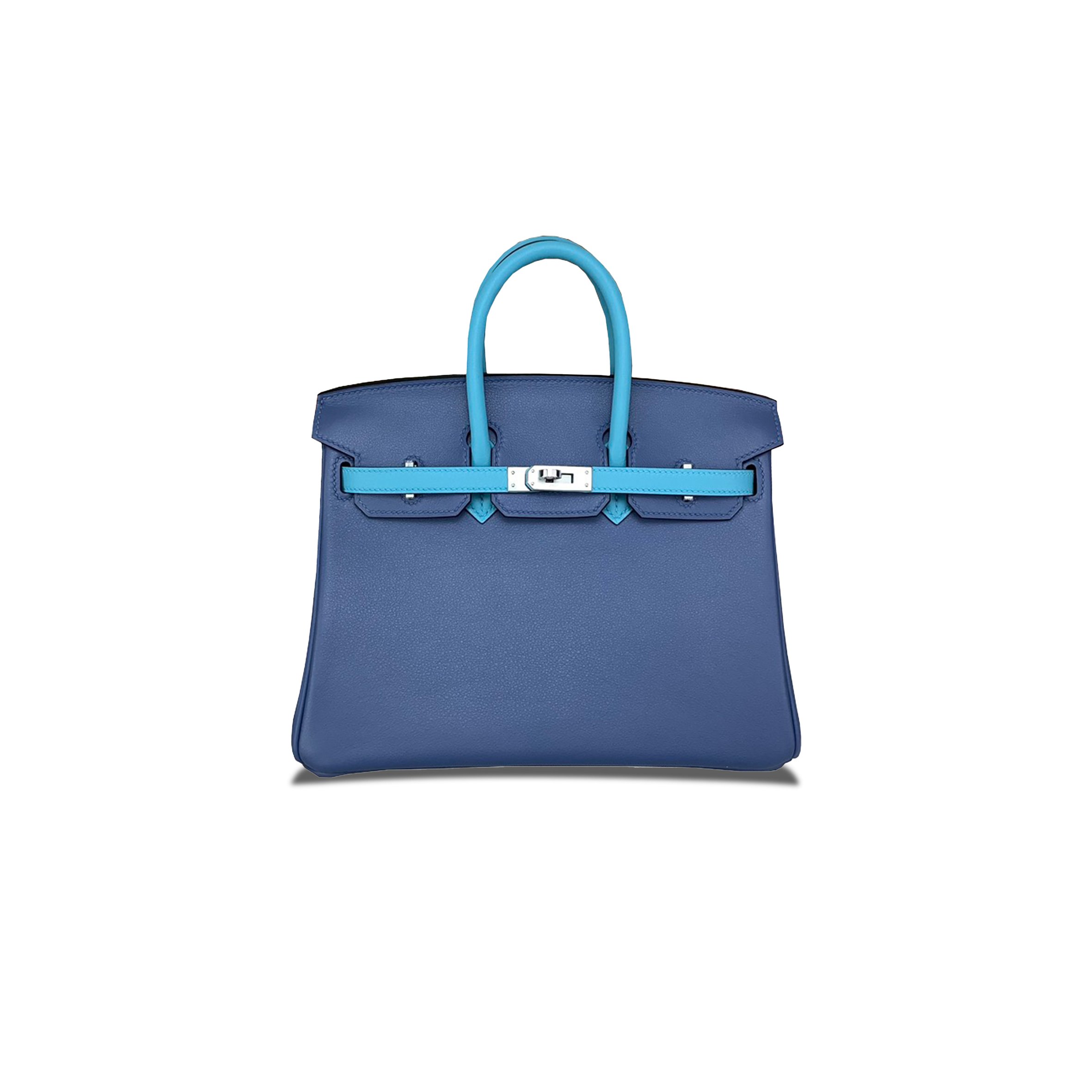 H**mes birkin 25 swift leather agate blue and macron blue silver buckle bag h049363ck02 (25*20*13cm)